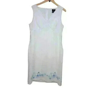 Ralsey Flower Embroidered Linen Sleeveless Dress White Plus size